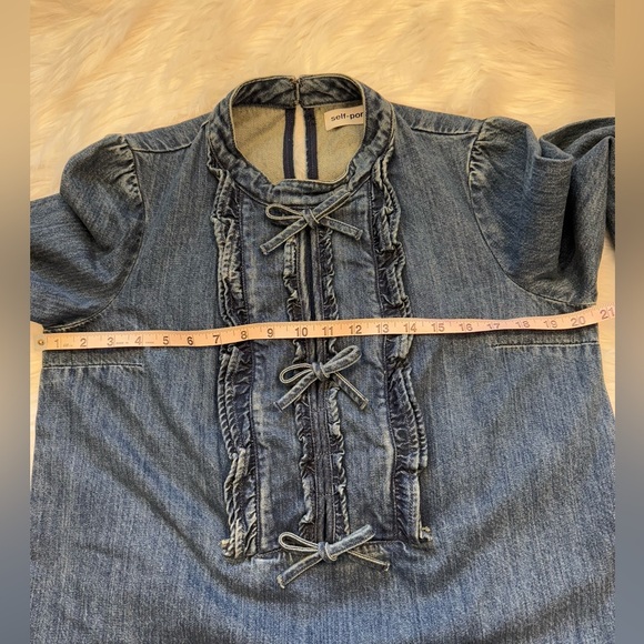 Self-Portrait Bow-Detailed Long Sleeved Denim Blouse 6 US - Picture 7 of 13
